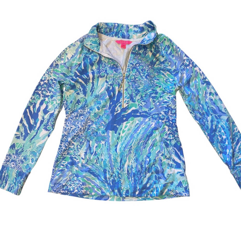 NWOT Lilly Pulitzer UPF 50+ Skipper Popover "Let's Cha Cha" print Half-Zip Small